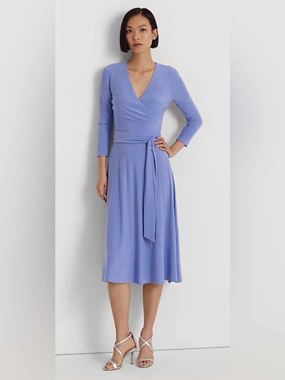 Lauren RL Periwinkle Faux Wrap  Midi Dress , SZ 6